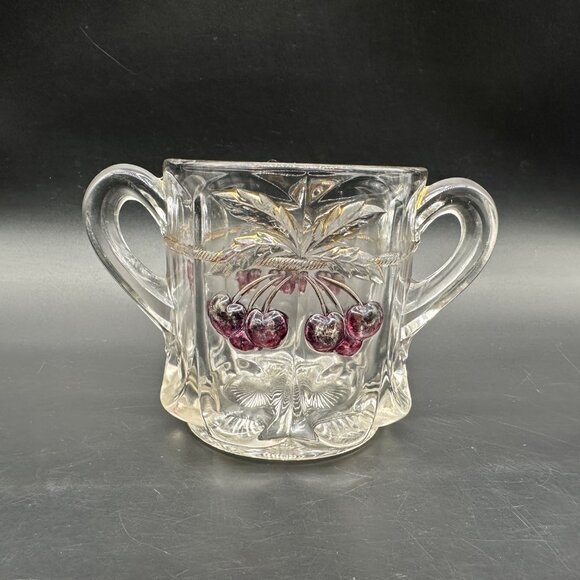 Antique Spooner Northwood EAPG Cherry and Cable Open Sugar Bowl Glass Double Han - Picture 3 of 13